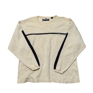 Vintage Point Zero Sweatshirt Mens XL Beige Ribbed Pullover Y2K Streetwear Crew